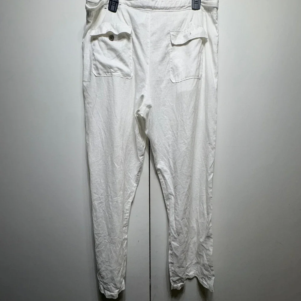 Tasso Elba Island Pants Mens White Linen Drawstring Casual Beach Trousers